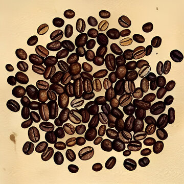 Image of coffee beans in detail. Watercolor hand drawing.