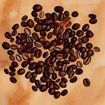Image of coffee beans in detail. Watercolor hand drawing.