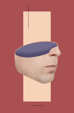 Digital collage with man's head empty iside