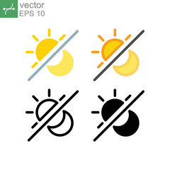 Sun and moon, solar and crescent for time and weather difference concept. morning-night, daytime-nighttime, light-dark. Day and night icon. Vector illustration. Design on white background. EPS 10