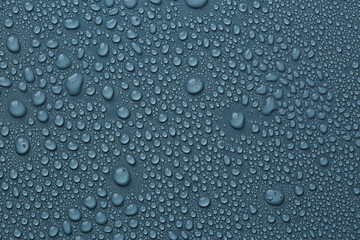Many water drops on dark dusty blue background