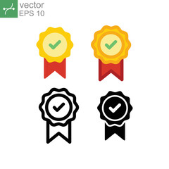 Approved certified medal for award sign. Guarantee in costumer assurance badge. Profile verification check mark. Medal tick award icon. Vector illustration. Design on white background. EPS 10