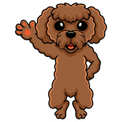 Cute toy poodle dog cartoon waving hand