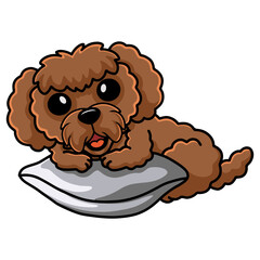 Cute toy poodle dog cartoon on the pillow