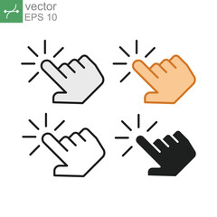 Hand pointer on clicking mouse symbol. Finger mouse cursor illustration for web design. point press button. Hand click icon template. Vector illustration. Design on white background. EPS 10