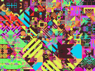 Vibrant, colorful messy glitch with geometric features