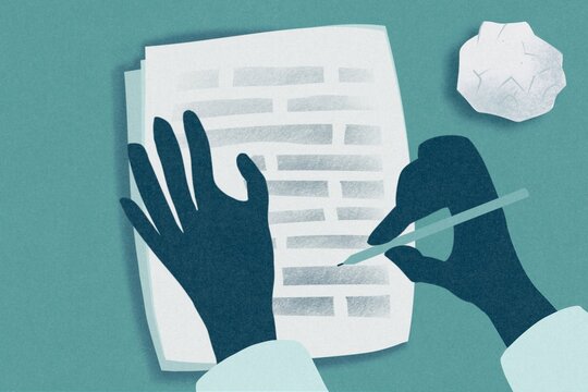 Filling an application form. 