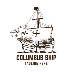 PrintColumbus ship logo design vector illustration in hand drawn style
