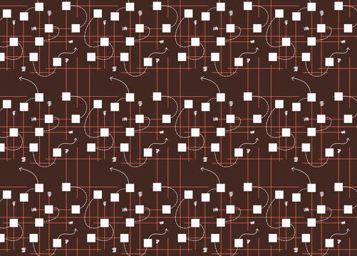 Block and grid repeating pattern with arrow and dotted line detail