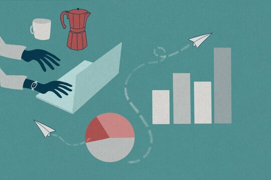 Business worker and graphs illustration