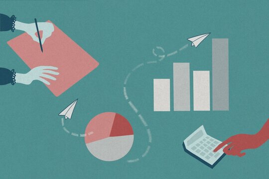 Successful business charts and meeting