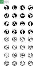 Rotating world globe, planet earth sign. web, website, homepage icon set. Earth hemispheres with continents, world map set. Globe line vector icon set. Illustration design on white background. EPS 10