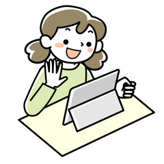 タブレットを使っている女の子の上半身