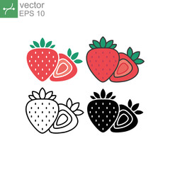 Garden ripe red strawberry fruit. Fresh organic red berry flavour. Strawberry shape symbol . Strawberry Fruit Vector Icon Illustration. Design on white background. EPS 10