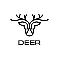 Deer Logo Linear vector, Horns, , moose, Cervinae, muntjac, fallow deer, chital, Capreolinae, reindeer, chevrotains And deer Line Logo vintage luxury Design Illustration. © arbain