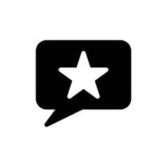 Send feedback icon with bubble speech and star in black solid style