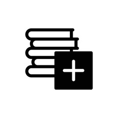 Add to reading list icon with books and plus sign in black solid style