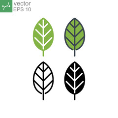 Green tree leaf for ecology nature symbol. Ecological, vegan, illustration. Eco friendly. Eco black line leaf icons, bio, green, branch, grow. Vector illustration. Design on white background. EPS10