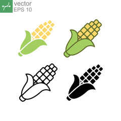 Corn cob. Sweet and ripe corn can be used for topics like food, healthy eating, dieting. Farm Harvest product. Icon, corn, vegan, vegetarian. Vector illustration. Design on white background. EPS10