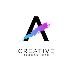 A Letter With Artistic Brush Stroke Ending.Purple Blue Electric Vibrant Color Vector Illustration.