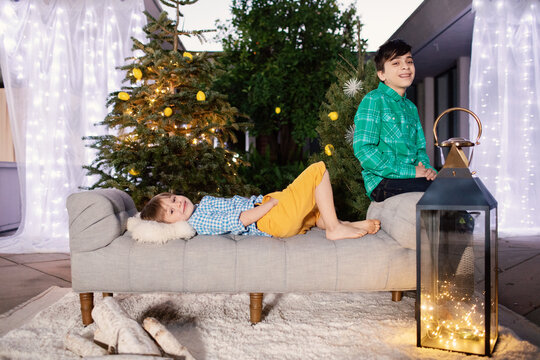 Portrait of children outdoors on Christmas vacation