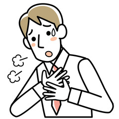 息切れがして困っている若い男性の上半身