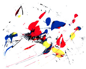 Expressive and artistic paint splatter with primary colors
