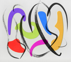 Black Ink Calligraphic Brush Strokes on French Curves