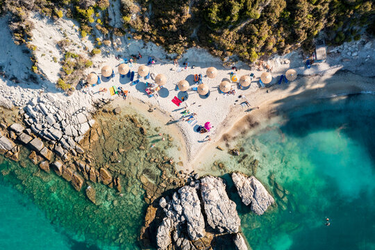 Fototapeta Drone view of a small beach in Greece