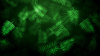 Naklejka na ściany i meble Abstract Natural Artistic Dark Green Shiny Tropical Palm Leaf Shapes Flying Background