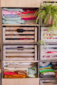 Fabrics And Threads On The Shelves

