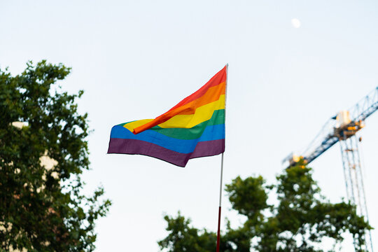 Rainbow Flag In The Pride Parade.