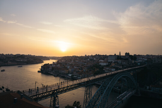 Sunset in the city of Porto and the Douro riverbank