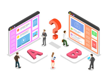 Isometric flat  concept of AB testing, split test, A-B comparison.