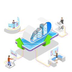 Isometric flat  concept of cloud computing technology.