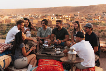 Group of friends on a trip in morocco