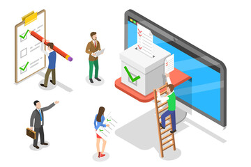 Isometric flat  concept of online voting and election, e-voting.