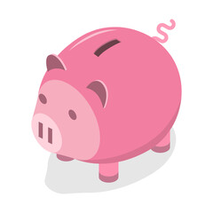 3D Isometric Flat  Concept of Piggy Bank
