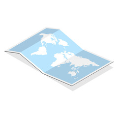 3D Isometric Flat  Concept of Paper Map