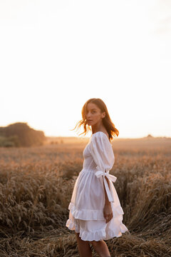 Woman in stylish dress spending time outdoor 