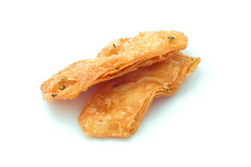 Crispy roti with broken isolated on white background.