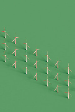 rows of pink wind turbines