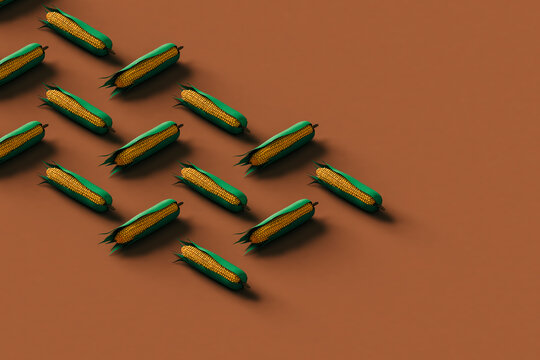 rows of corn on the cob. 3d render