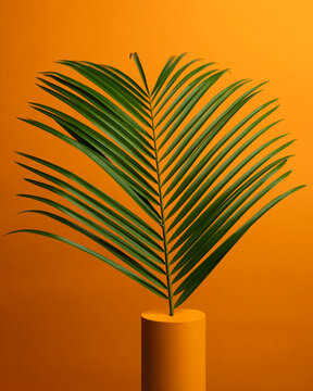 Minimal composition with a palm tree leaf