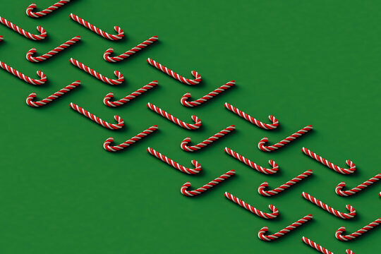 rows of red and white candy cane on green background