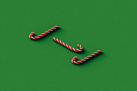 3d render of three red and white candy cane
