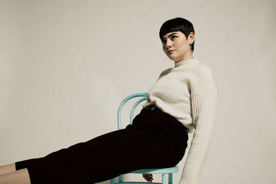 Woman with pixie cut portrait