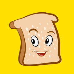 Smiling cute bread, clip art isolated on yellow background suitable for sticker print design, illustration or collection.