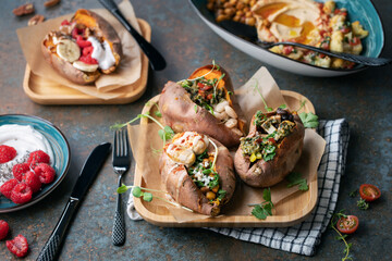 Gourmet stuffed sweet potato with various fillings