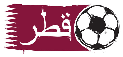 Graffiti with Maroon splash, Soccer ball and Arabic Sign, Vector Illustration